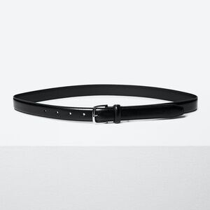NWT Aritzia Black Essential Genuine Leather Belt Silver Solid Brass Buckle Sz S